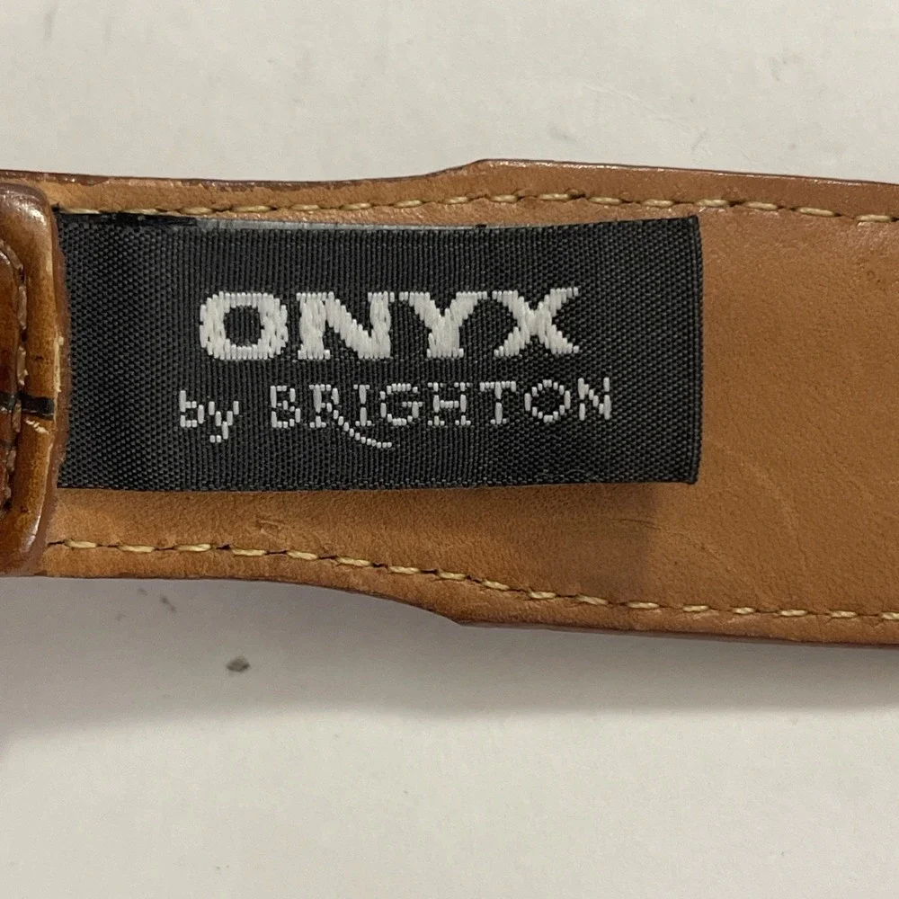 WORN Onyx Brighton Leather Belt Mens Sz 40 Brown #12506‎ Croc Alligator Embossed